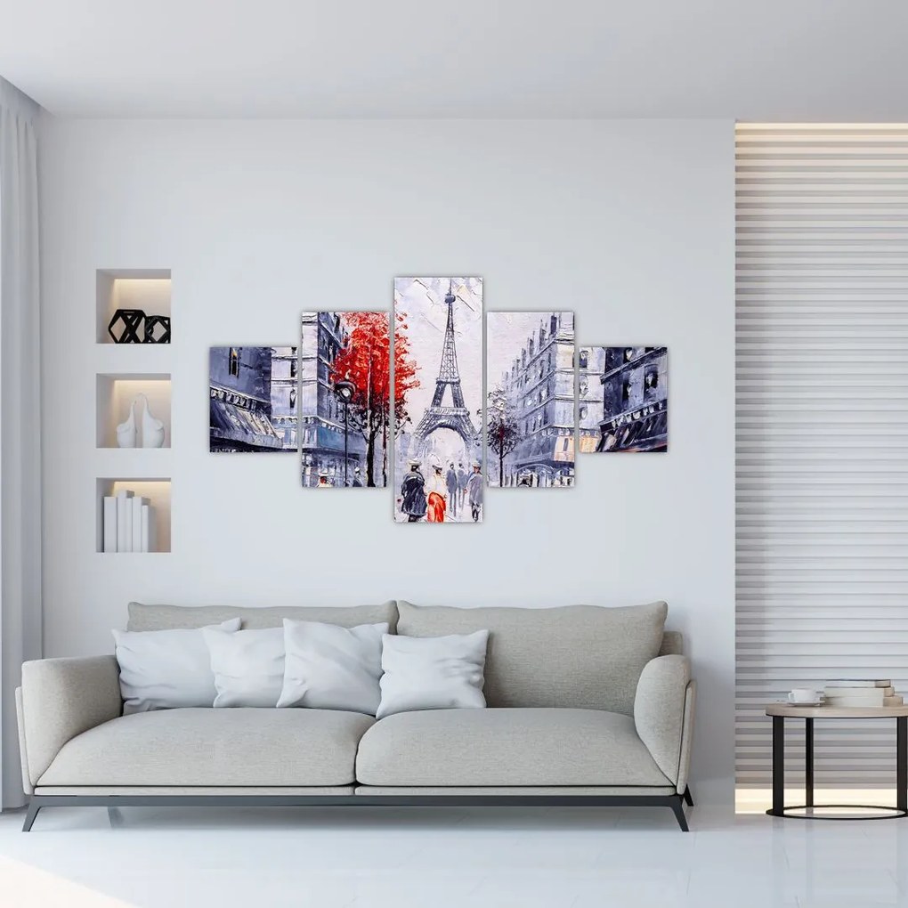 Obraz ulicy w Paryżu, obraz olejny (125x70 cm)