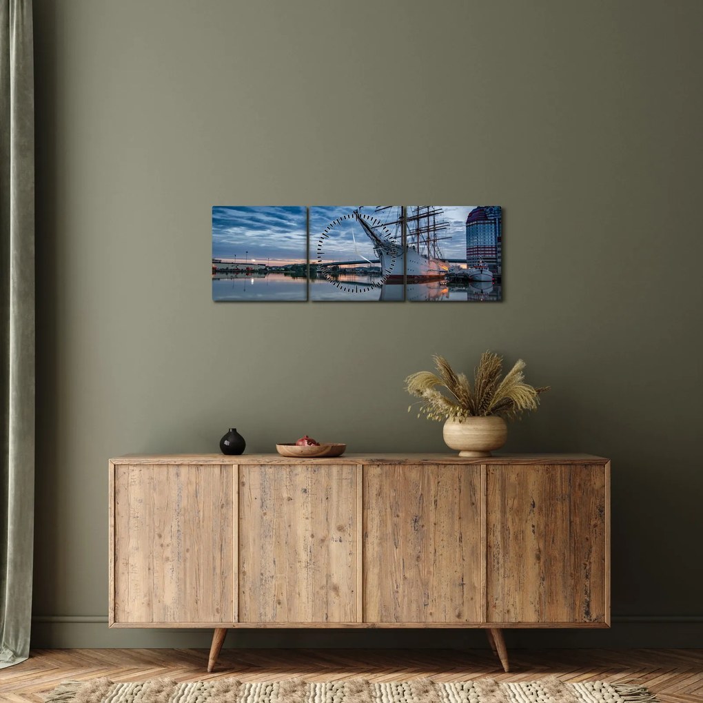 Obraz żaglówki (z zegarem) (90x30 cm)