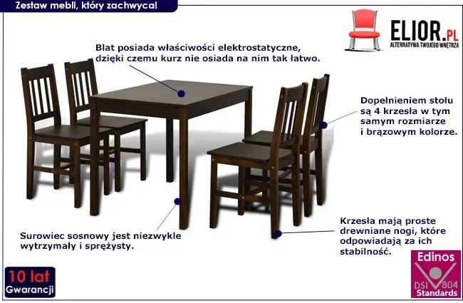 Ciemnobrązowy zestaw stół i 4 krzesła S2-F68