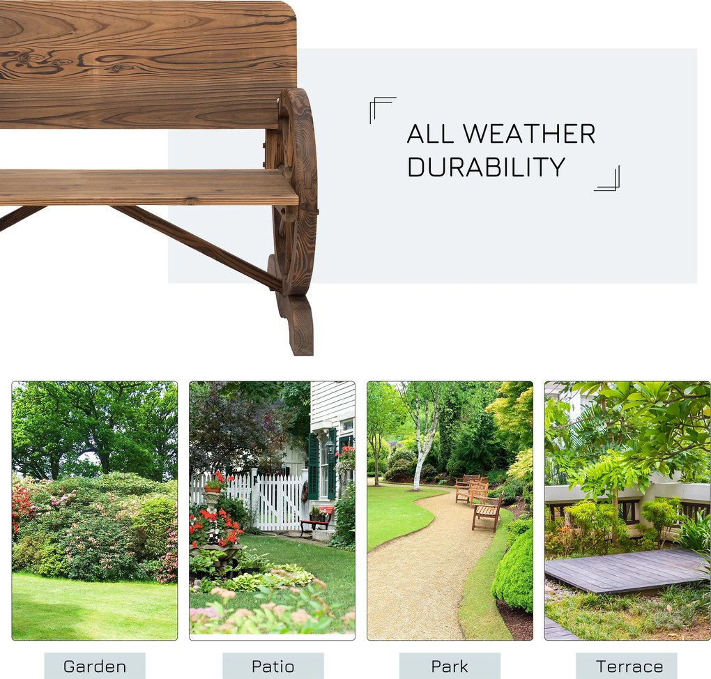 Outsunny Wygodna Ławka Ogrodowa z Podłokietnikami - Lite Drewno, Brązowa, 114x58x80cm - Solidny Mebel na Taras