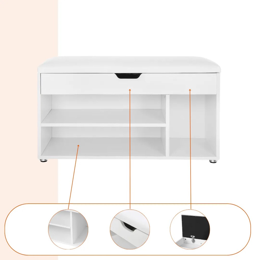 Szafka na buty z miejscem do przechowywania LUJZA, 80x30x44cm, biała Vasagle