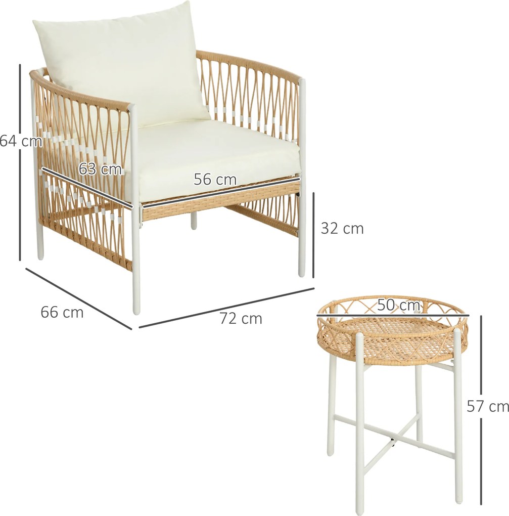 Outsunny Zestaw mebli ogrodowych rattan 3 częściowy żółty kremowy wygodne fotele na balkon taras ogród | Aosom PL