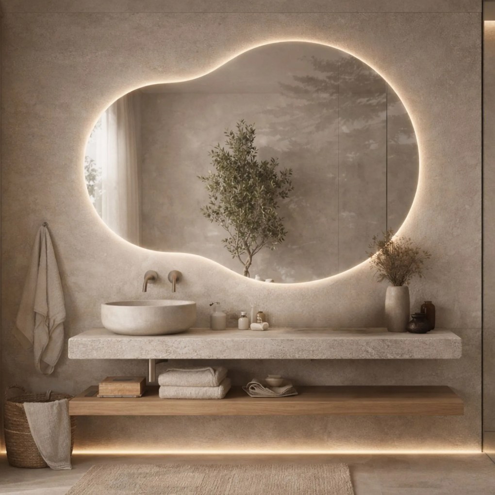 Lustro o nieregularnym kształcie oszlifowane z podświetleniem LED MOON DECOR| Różne rozmiary | Różne kolory