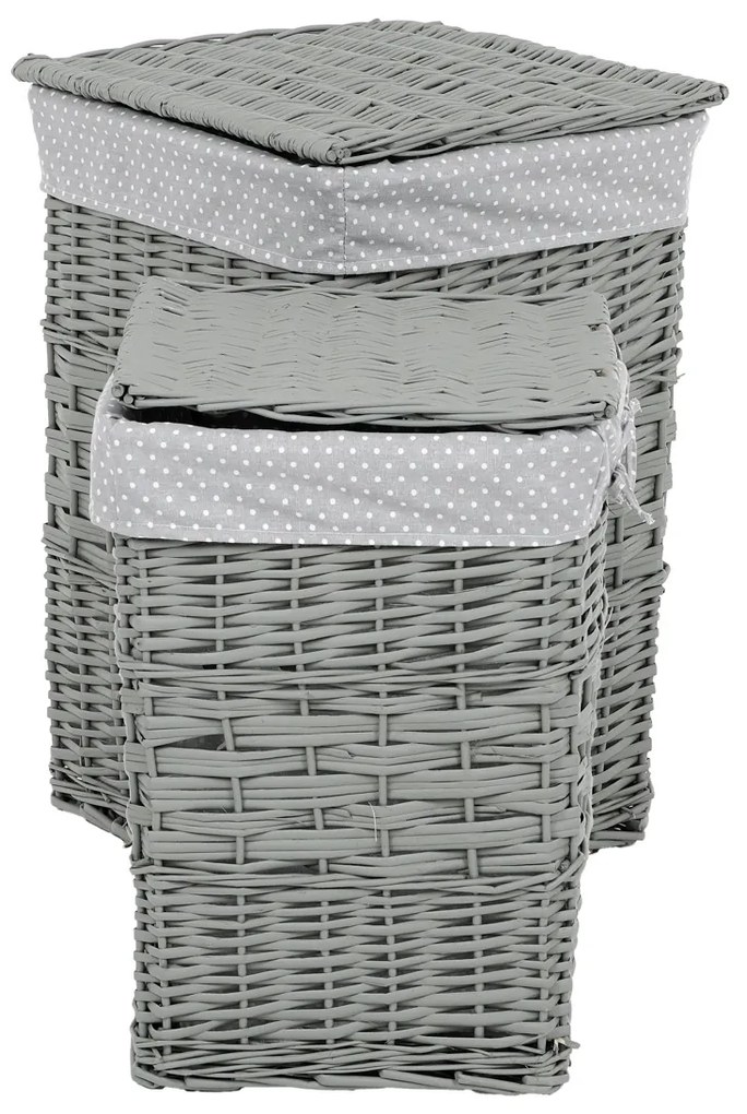 Zestaw wiklinowych koszy na bieliznę Szara kropka, 2 szt., 2 rozmiary, 40 x 60 x 40 cm