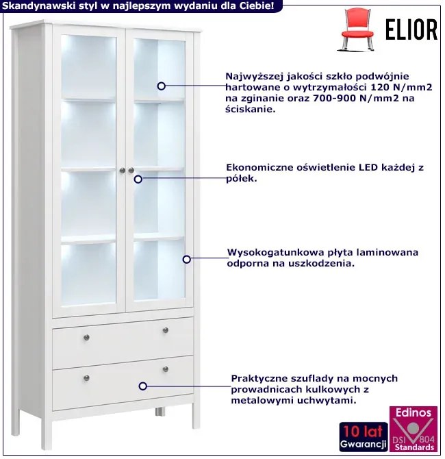 Biała Dwudrzwiowa Witryna Led Z 2 Szufladami Z4-W26