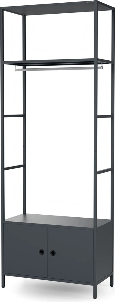 Regał biurowy otwarty z drążkiem na ubrania, do recepcji i poczekalni, metalowy, antracytowy, 800x2200x400 mm: ARIEL