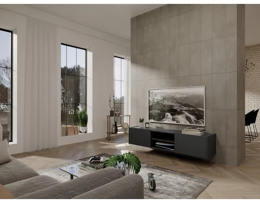 Antracytowa szafka pod TV w dekorze dębu 164x35 cm Schlangen – Germania