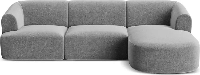 Jasnoszary aksamitny narożnik (prawostronny/z szezlongiem) Campi – Cosmopolitan Design