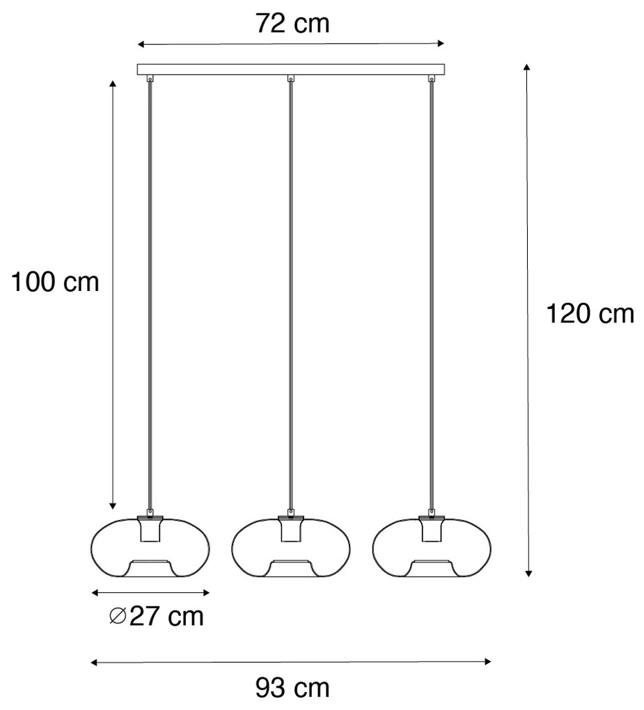 Lampa wisząca czarna z dymionym szkłem prostokątnym 3-światłowa - Ayesha