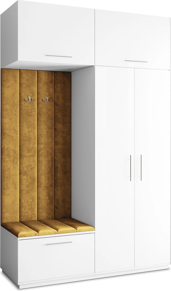 Masseno Garderoba REMA 150/240/60 cm Nowoczesna Szafa do Przedpokoju Biała, MONOLITH 48 (Żółty)