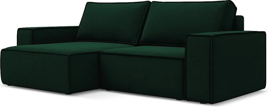 Narożnik lewostronny z funkcją spania - z tkaniny welwetowej - butelkowa zieleń - KIMO