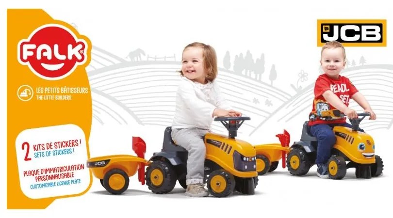 Falk traktorek jcb pomarańćzowy z przyczepką od 1 roku