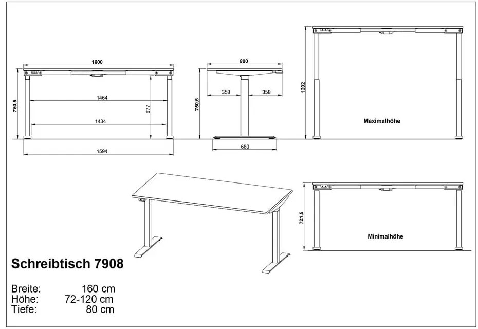 Biurko z elektryczną regulacją wysokości z blatem w dekorze dębu 80x160 cm Agenda – Germania