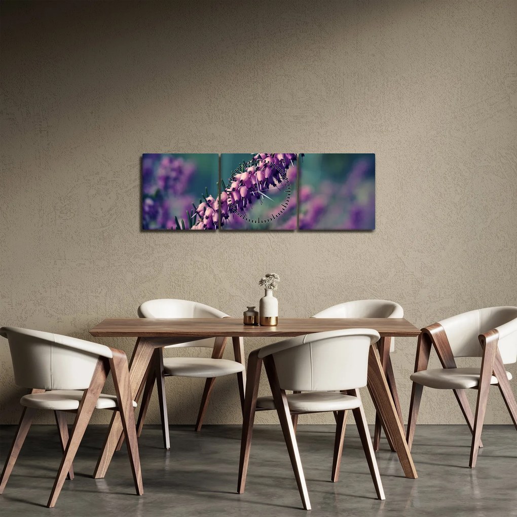Obraz fioletowego kwiatu (z zegarem) (90x30 cm)