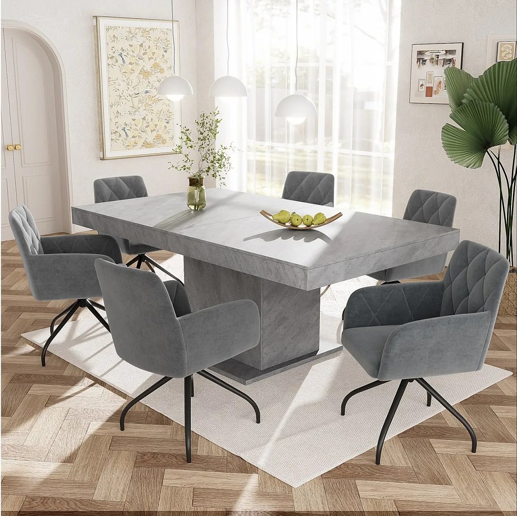 Zestaw 6 obrotowych krzeseł 360° Velvet - 85 x 60 x 46 cm - tapicerowany fotel z 4 metalowymi nogami - czarny