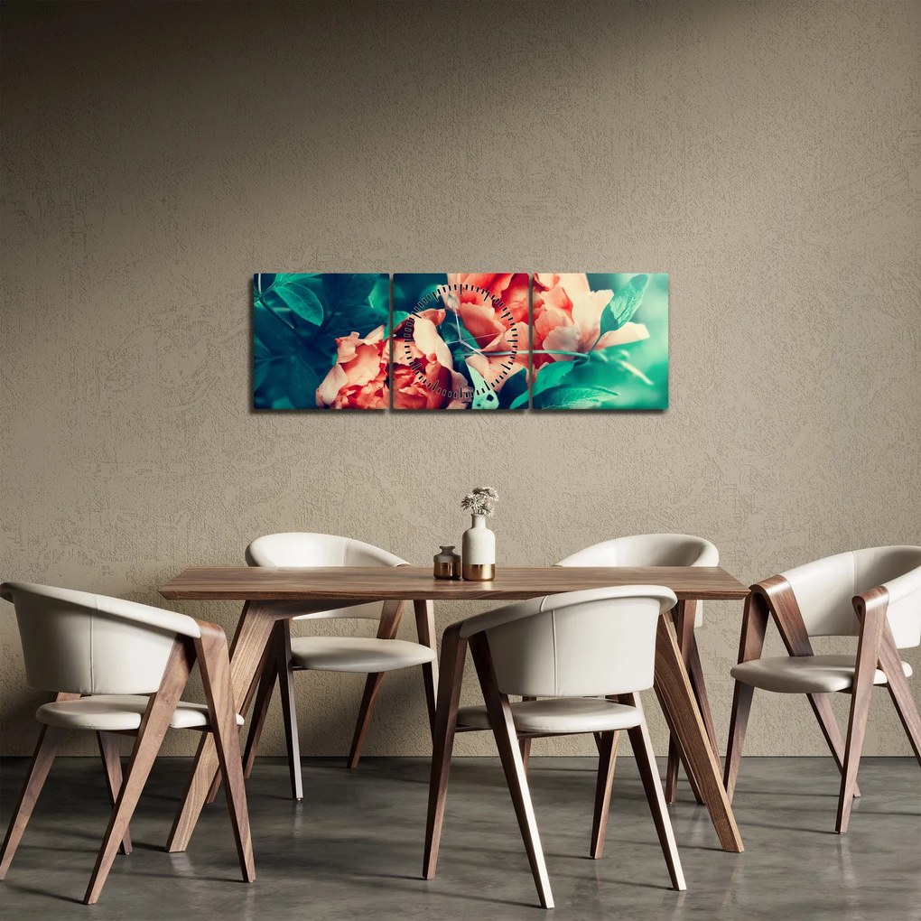 Obraz wiosennych kwiatów (z zegarem) (90x30 cm)