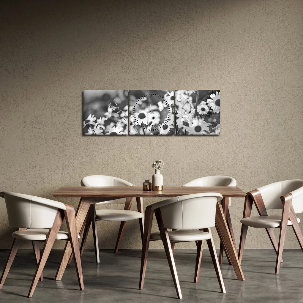 Obraz - Stokrotki (z zegarem) (90x30 cm)