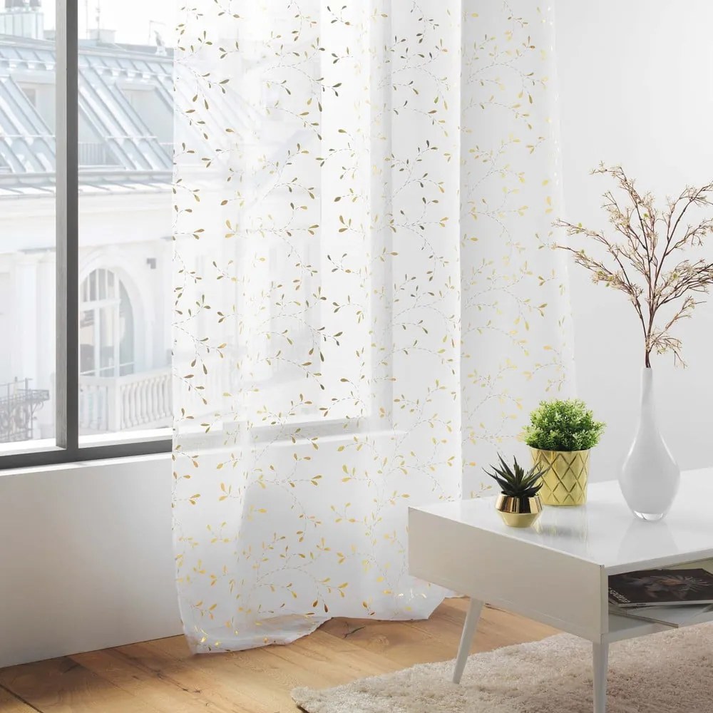 Firanka z woalu w biało-złotym kolorze 140x240 cm Floressia – douceur d'intérieur