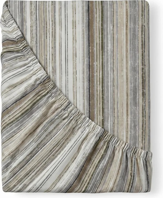 Kvalitex Prześcieradło bawełniane z gumką Prążek szaro-beżowy, 180 x 200 cm, 180 x 200 cm