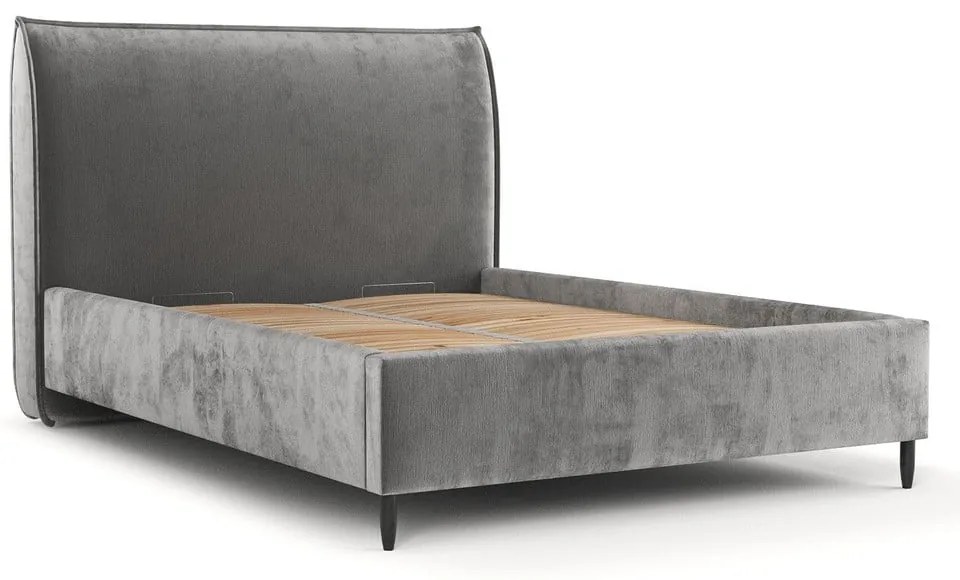 Szare tapicerowane łóżko dwuosobowe ze schowkiem i stelażem 180x200 cm Shell – Maison de Rêve