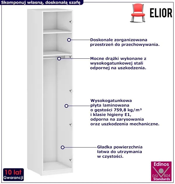 Biały korpus szafy z dwiema półkami i drążkiem 50 cm S0-C01