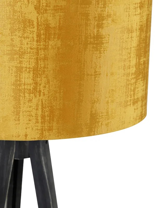 Lampa podłogowa trójnóg czarna zzłotym kloszem 50 cm - Tripod Classic Nowoczesny Oswietlenie wewnetrzne