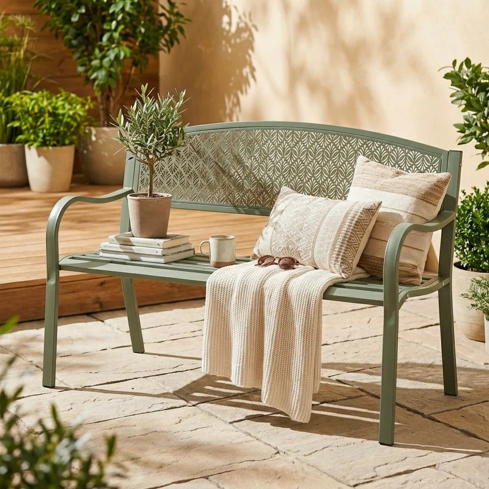 Metalowa ławka ogrodowa w kolorze khaki Lizette – Bizzotto