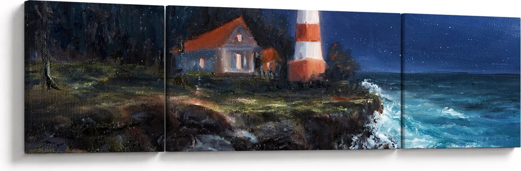 Obraz - Latarnia morska na brzegu oceanu, akwarela (170x50 cm)