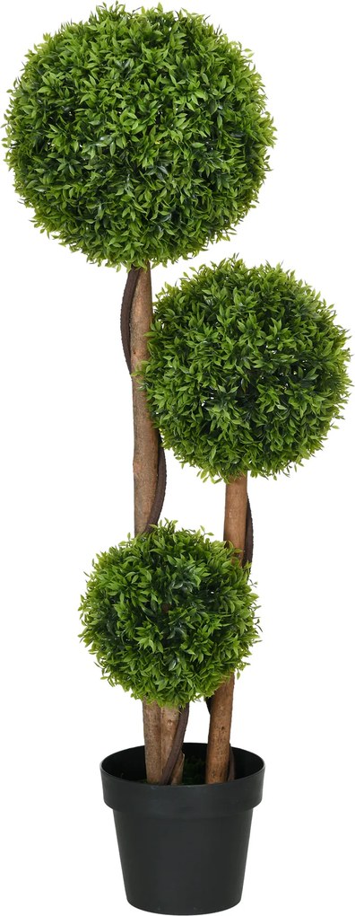 HOMCOM Sztuczny bukszpan duży 110 cm, UV-odporna roślina z 3 kulami do salonu, sypialni, biura, ogrodu | Aosom PL