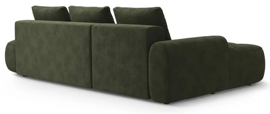 Zielony aksamitny rozkładany/ze schowkiem narożnik (lewostronny/z szezlongiem) Linz – Cosmopolitan Design