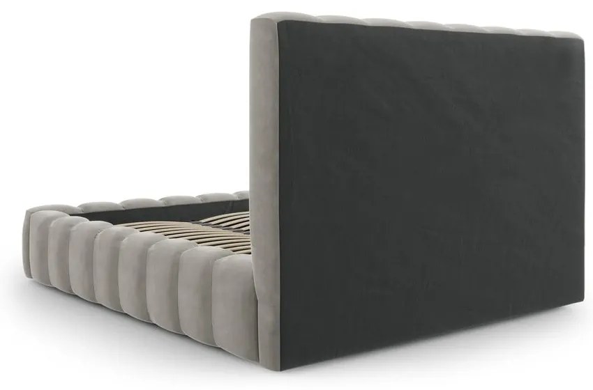 Jasnoszare tapicerowane łóżko dwuosobowe ze schowkiem i stelażem 180x200 cm Kelp – Micadoni Home