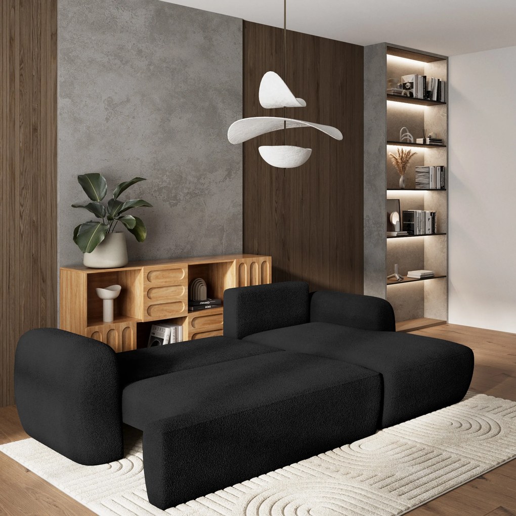 Masseno Narożnik MODENZA z funkcją spania i pojemnikiem na pościel Narozniki L, Rozkładana sofa - Czarny, NOW OR NEVER 100