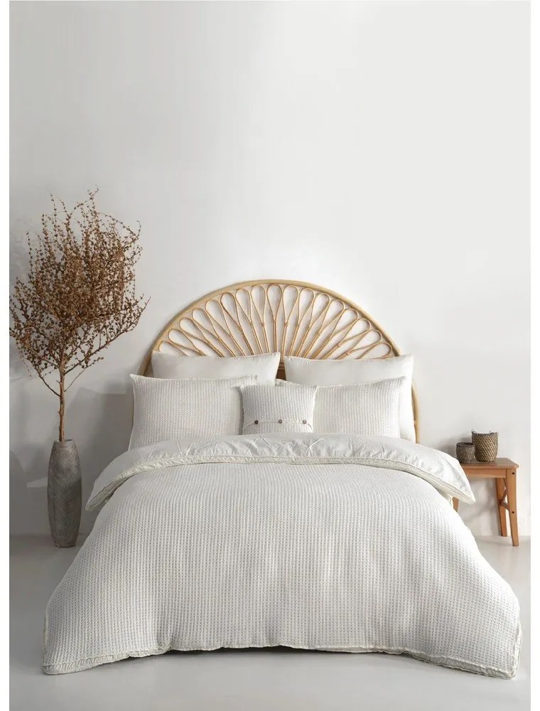 Biała pościel jednoosobowa z bawełny renforcé 140x200 cm Waffle Striped – Mila Home Luxury