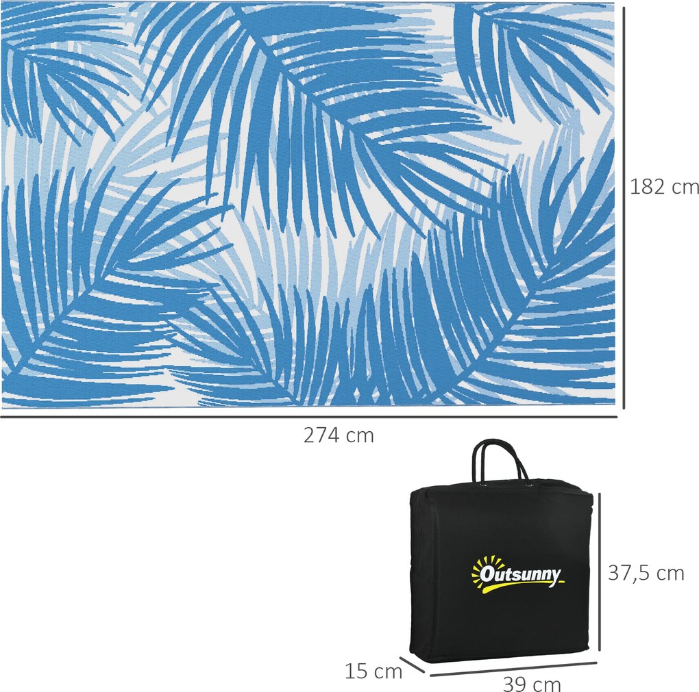 Outsunny Mata zewnętrzna obrotowa, wodoodporna, wzór liści, 182x274cm, Niebieski/Kremowy