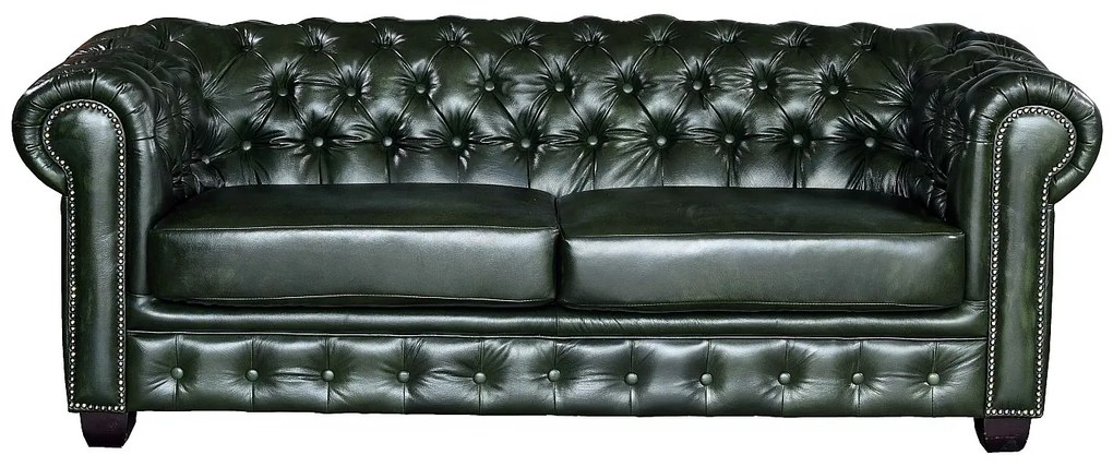 Komplet wypoczynkowy typu chesterfield 3+2 BRENTON 100% skóry bawolej - Kolor: zieleń cesarska