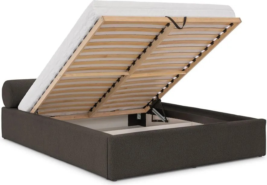 Ciemnoszare tapicerowane łóżko dwuosobowe ze schowkiem i stelażem 200x200 cm Cille – Ropez