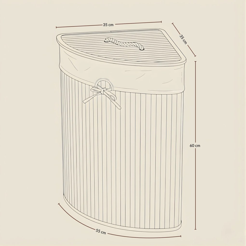 Narożny kosz na pranie ARCO, bambus, 60 l