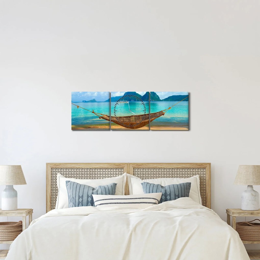 Obraz - Hamak na plaży 3 (z zegarem) (90x30 cm)
