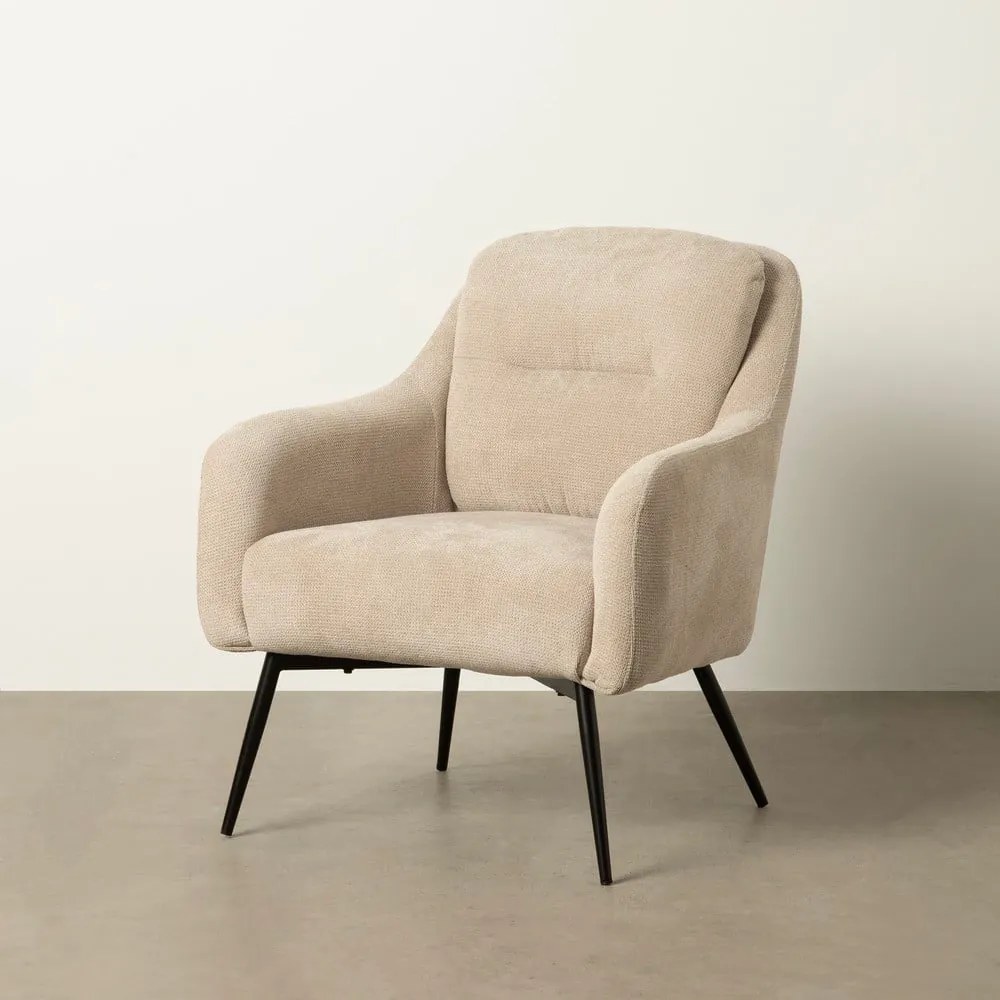 Beżowy fotel z tkaniny szenilowej Classic – Ixia