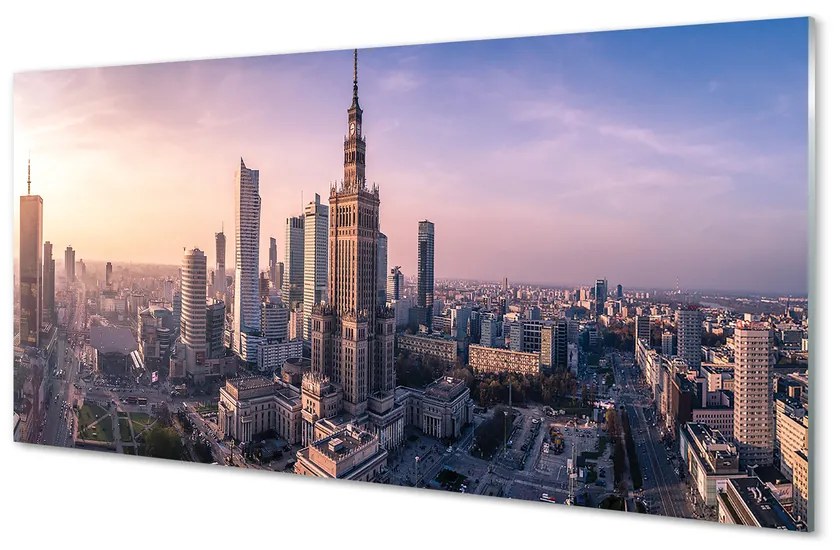 Panel Szklany Warszawa Wschód słońca wieżowce panorama