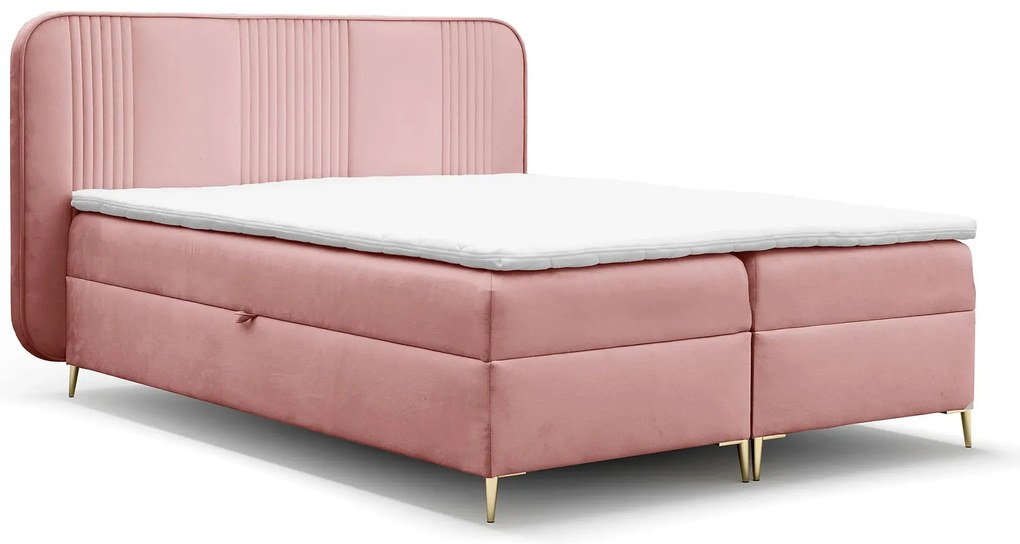 Różowe łóżko kontynentalne tapicerowane welurem 4 rozmiary - Averell