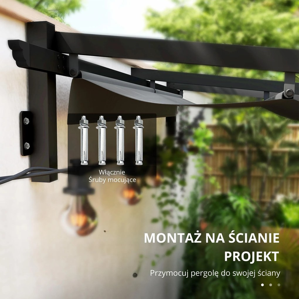 Outsunny Pawilon pergola 3x3 m montaż ścienny z regulowanym dachem wiatroodporna do ogrodu i tarasu ciemnoszary | Aosom PL