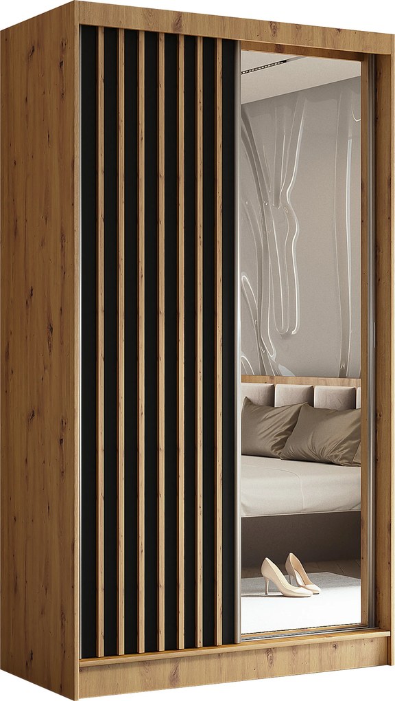 Szafa Przesuwna LAMELLO 120 cm z Lustrem Szafa Dwudrzwiowa Dąb artisan