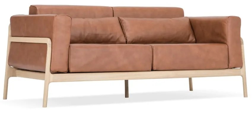 Karmelowa sofa z bawolej skóry z konstrukcją z litego drewna dębowego Gazzda Fawn, 180 cm