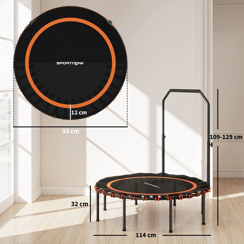 SPORTNOW Trampolina fitness z regulowanym uchwytem, Trampolina sportowa do użytku wewnątrz i na zewnątrz, Stal, Tworzywo sztuczne, Pomarańczowy