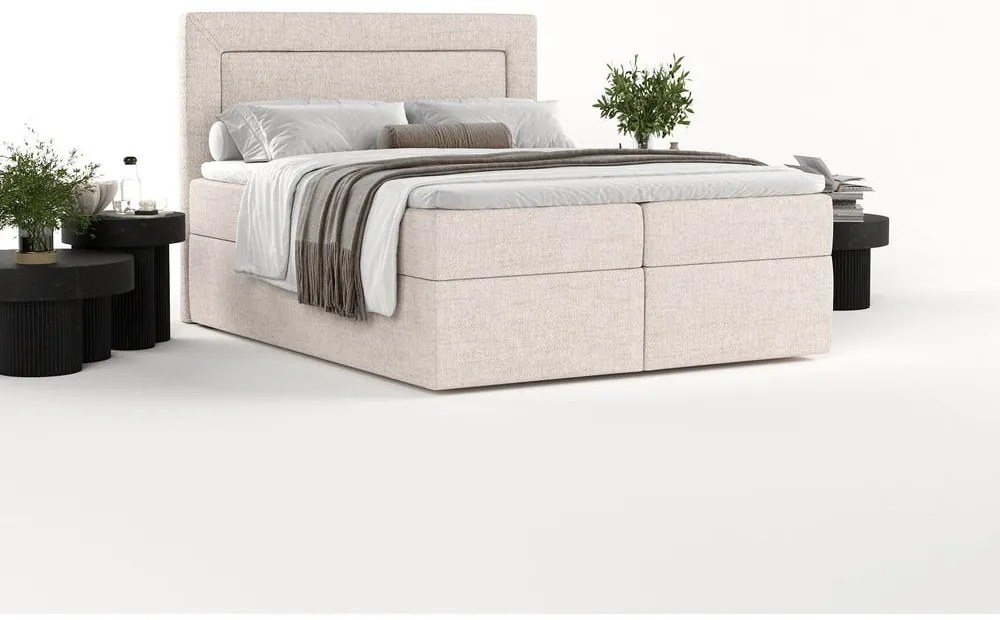 Beżowe łóżko boxspring ze schowkiem 200x200 cm Imagine – Maison de Rêve
