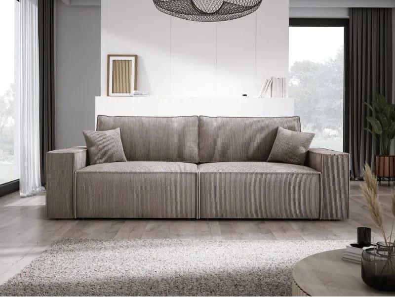 Kanapa KASJO Lewostronny Sofo-Narożnik z funkcją spania i poduszkami, 2x pojemnik POSO 002 Cappucino DOMOHOME