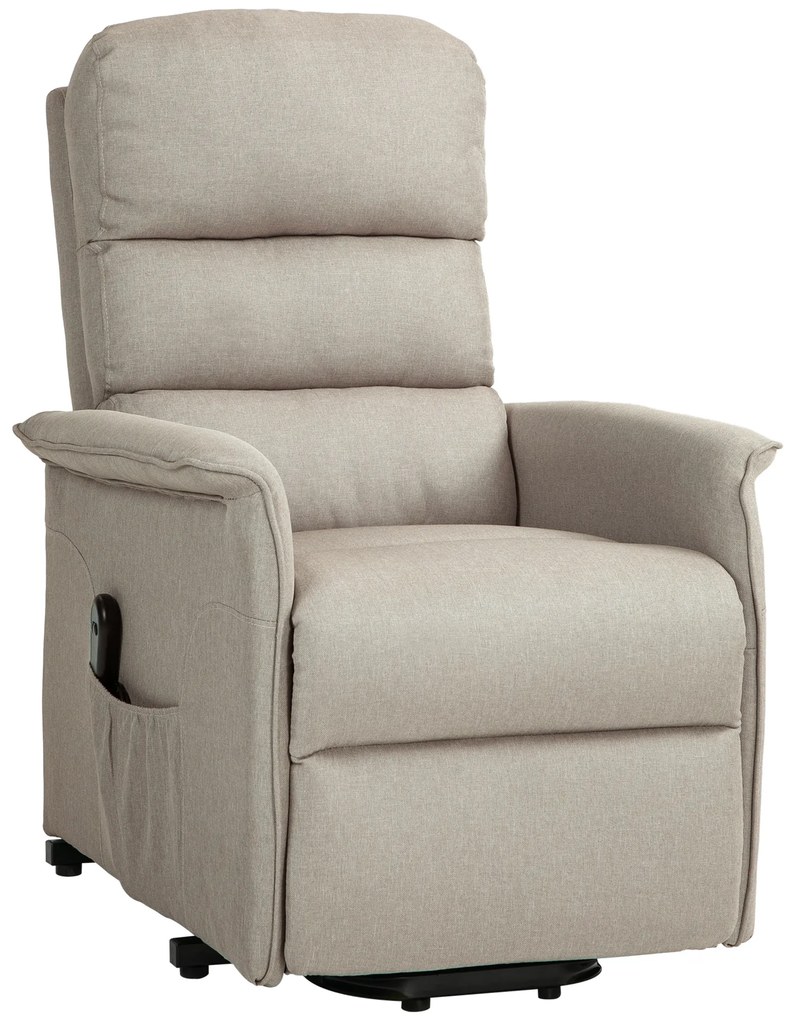 HOMCOM Fotel relax z elektryczną pomocą wstania, regulowalne oparcie/podnóżek, do 120 kg, 66 x 90 x 96 cm, Kolor beżowy