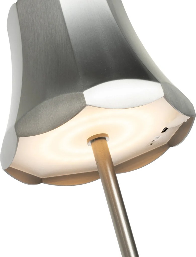 Lampa stołowa retro, stalowo-szara, ładowalna, IP44 - Granny