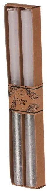 Zestaw świec stożkowych, białe/srebrne, 2 szt.,parafina